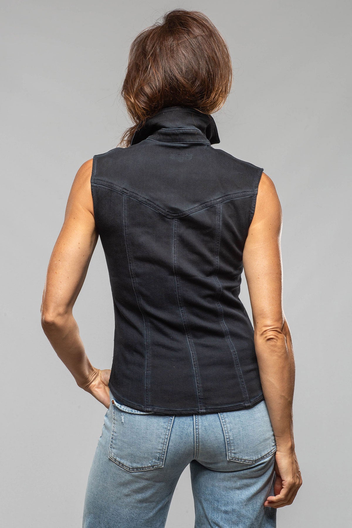 June Sleeveless Denim Snap Shirt In Black Overdye - AXEL'S