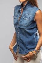 June Sleeveless Denim Snap Shirt In Mid Blue - AXEL'S