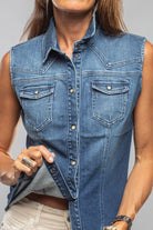 June Sleeveless Denim Snap Shirt In Mid Blue - AXEL'S