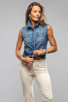 June Sleeveless Denim Snap Shirt In Mid Blue - AXEL'S