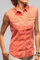 June Sleeveless Linen-Cotton Snap Shirt In Tomato - AXEL'S