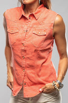 June Sleeveless Linen-Cotton Snap Shirt In Tomato - AXEL'S