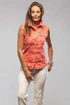 June Sleeveless Linen-Cotton Snap Shirt In Tomato - AXEL'S