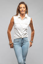 June Sleeveless Linen-Cotton Snap Shirt In White - AXEL'S