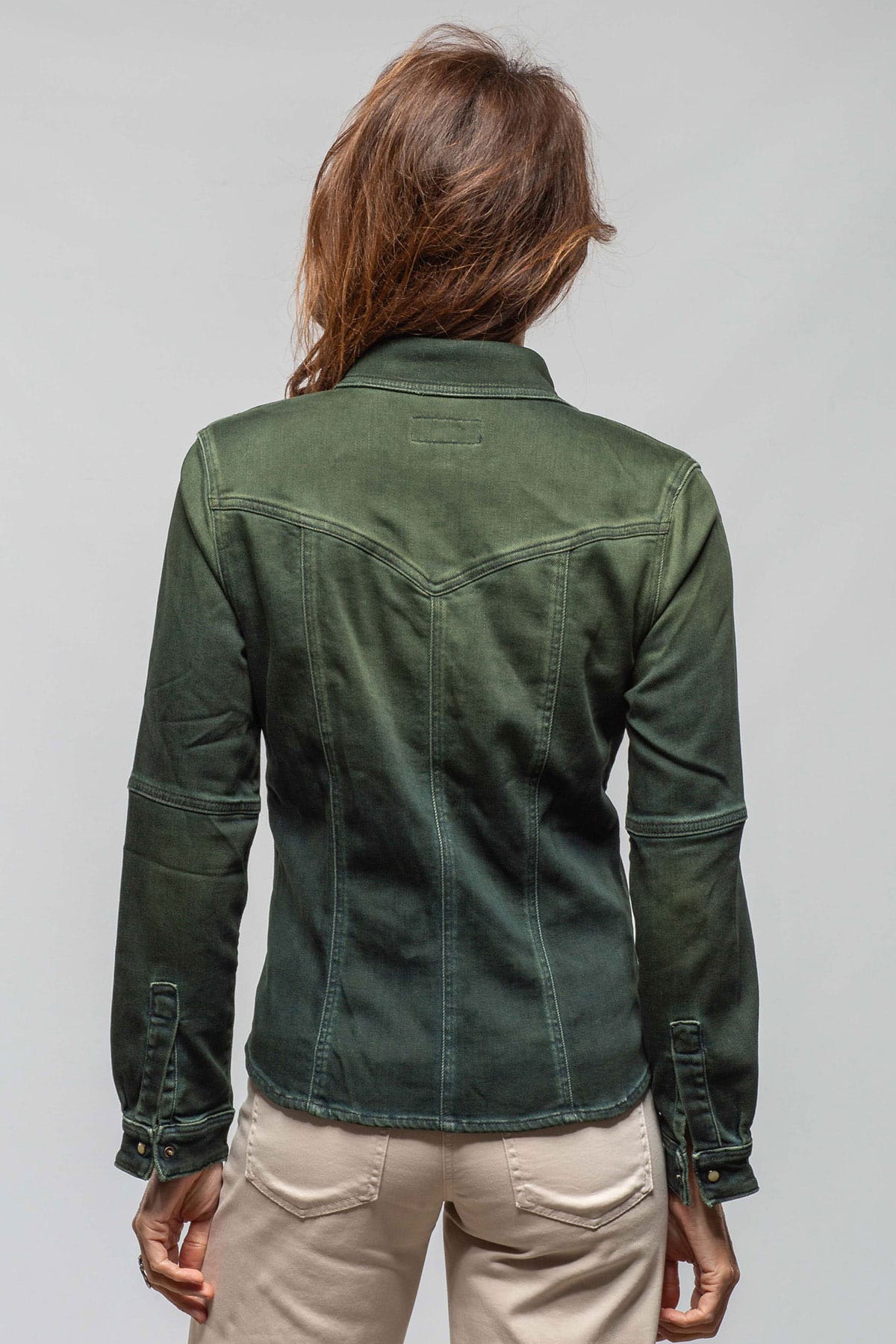 Maddi Fitted Western Snap Shirt In Avocado Over Dye - AXEL'S