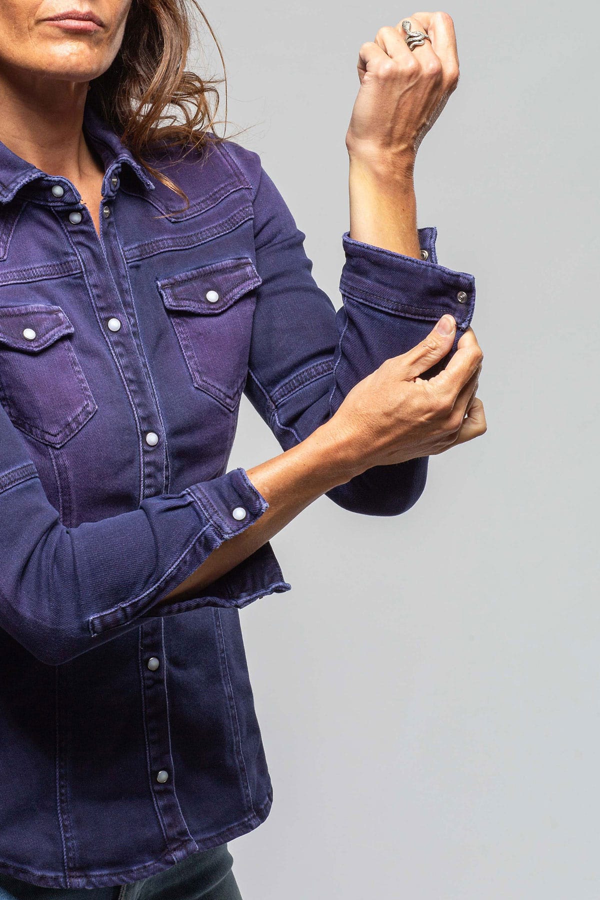 Maddi Fitted Western Snap Shirt In Blueberry - AXEL'S