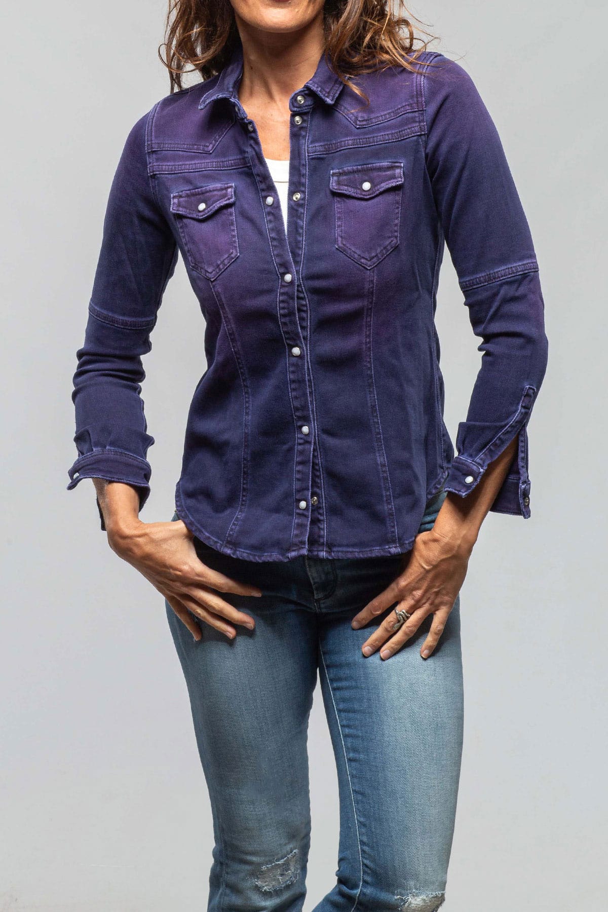 Maddi Fitted Western Snap Shirt In Blueberry - AXEL'S
