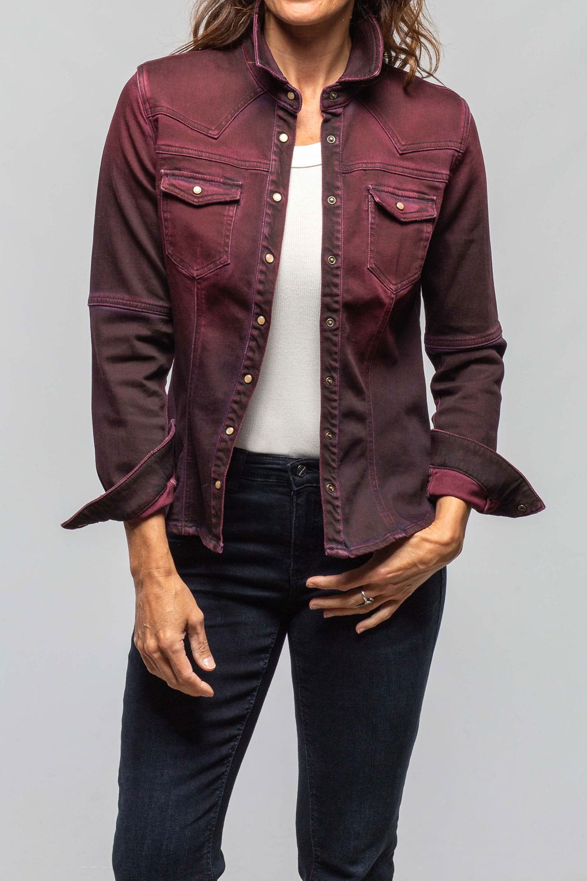 Maddi Fitted Western Snap Shirt In Bordeaux Over Dye - AXEL'S