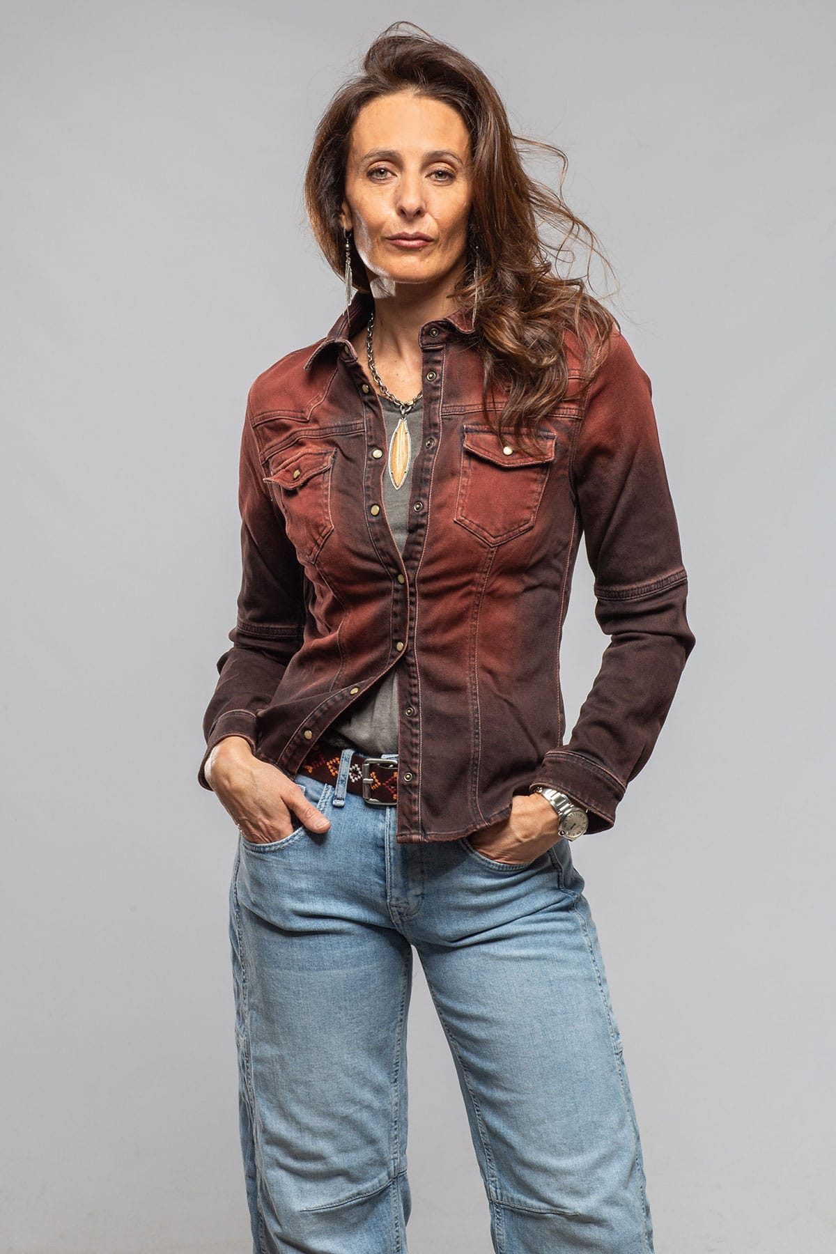 Maddi Fitted Western Snap Shirt In Ruggine Over Dye - AXEL'S