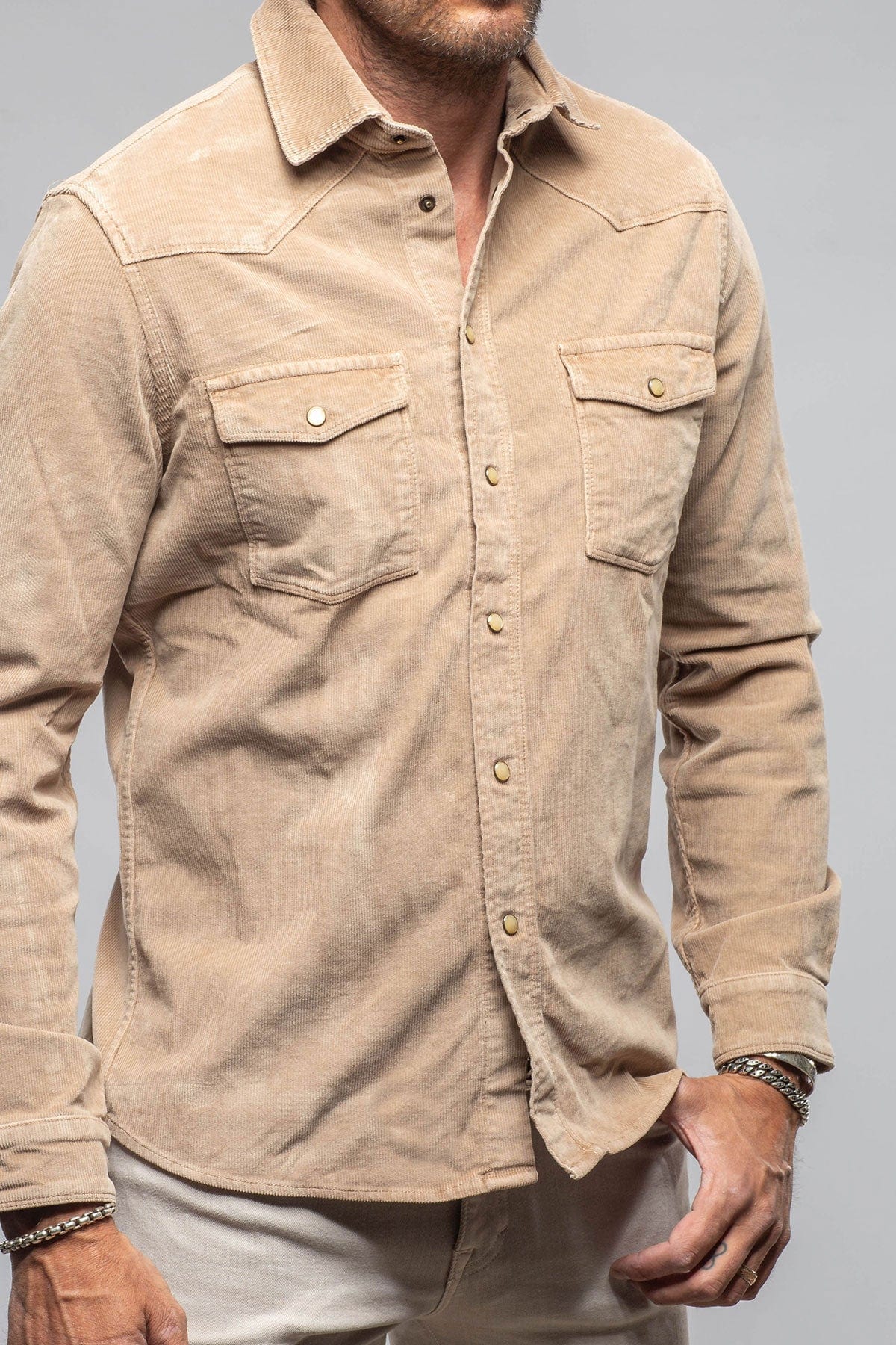 Prime Western Corduroy Snap Shirt In Beige - AXEL'S