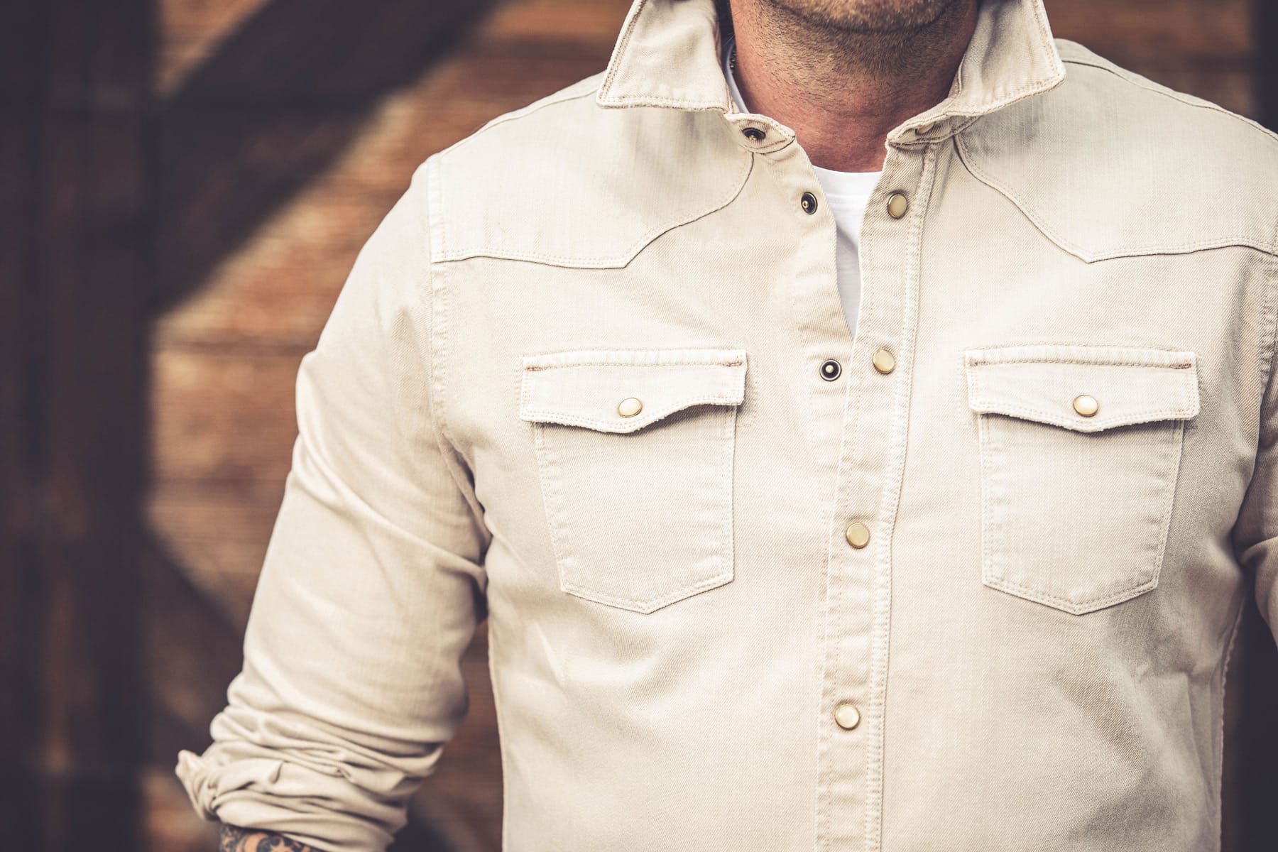 Ranger Colored Denim Snap Shirt In Ecru - AXEL'S