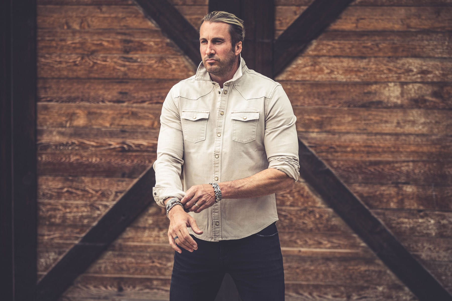 Ranger Colored Denim Snap Shirt In Ecru - AXEL'S