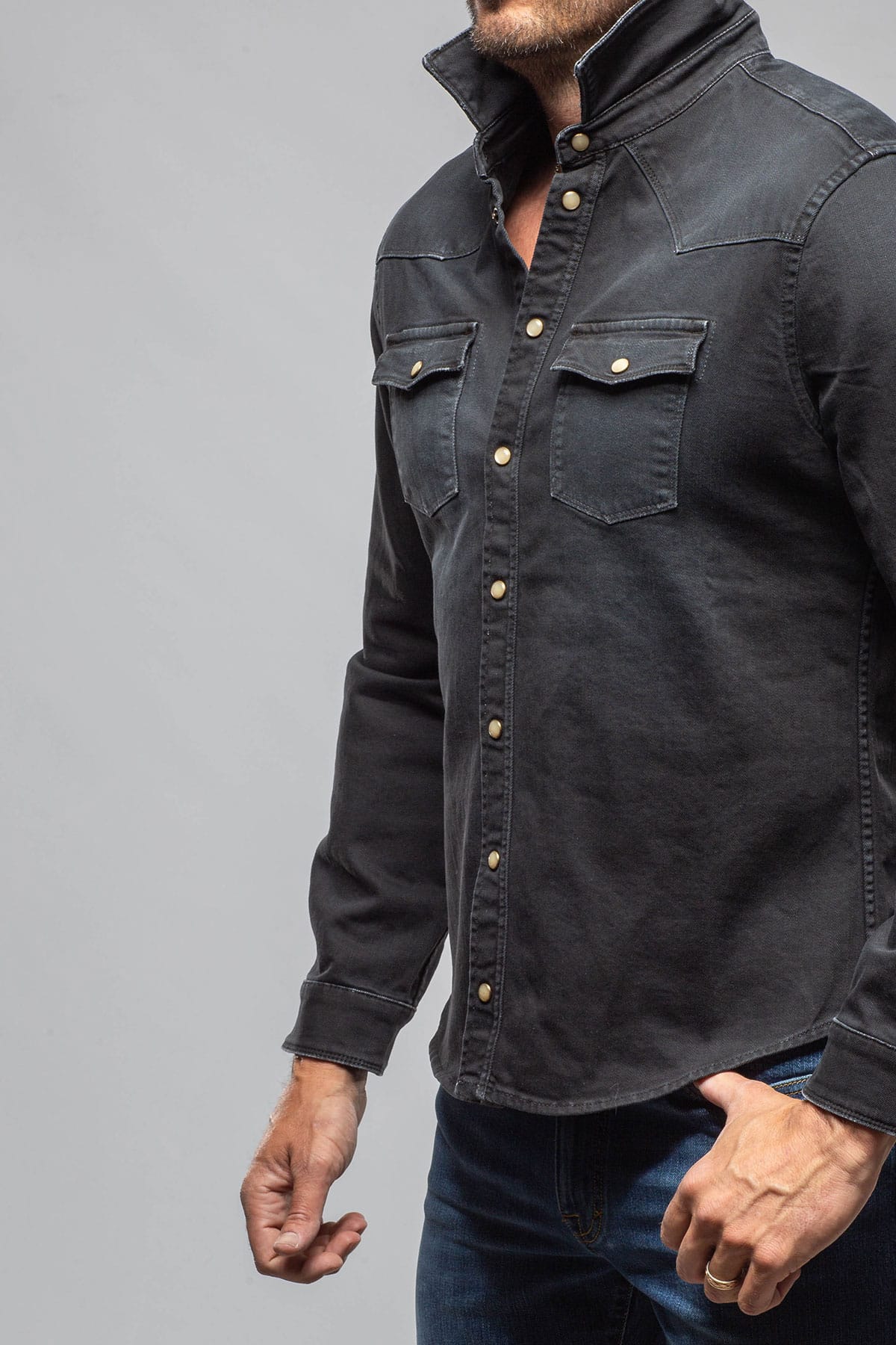 Ranger Colored Denim Snap Shirt In Nero - AXEL'S