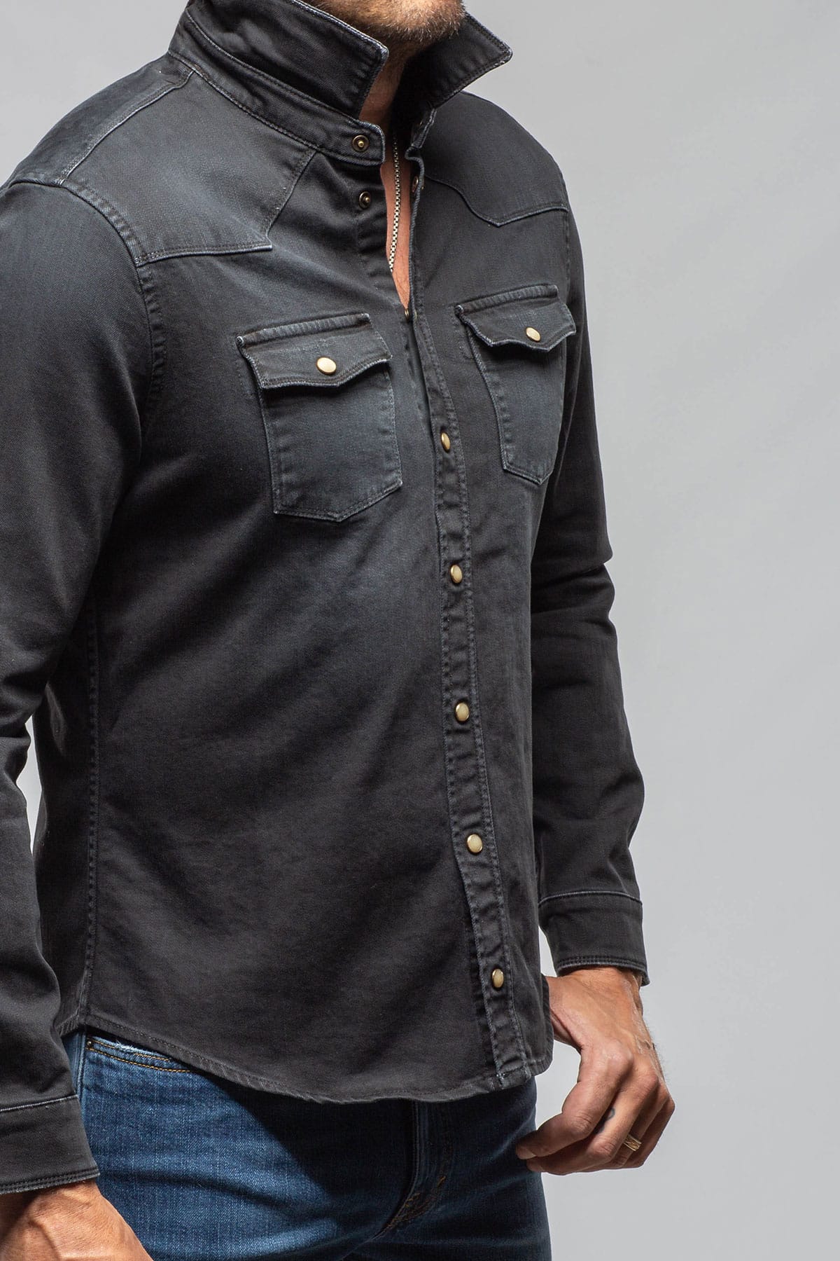 Ranger Colored Denim Snap Shirt In Nero - AXEL'S