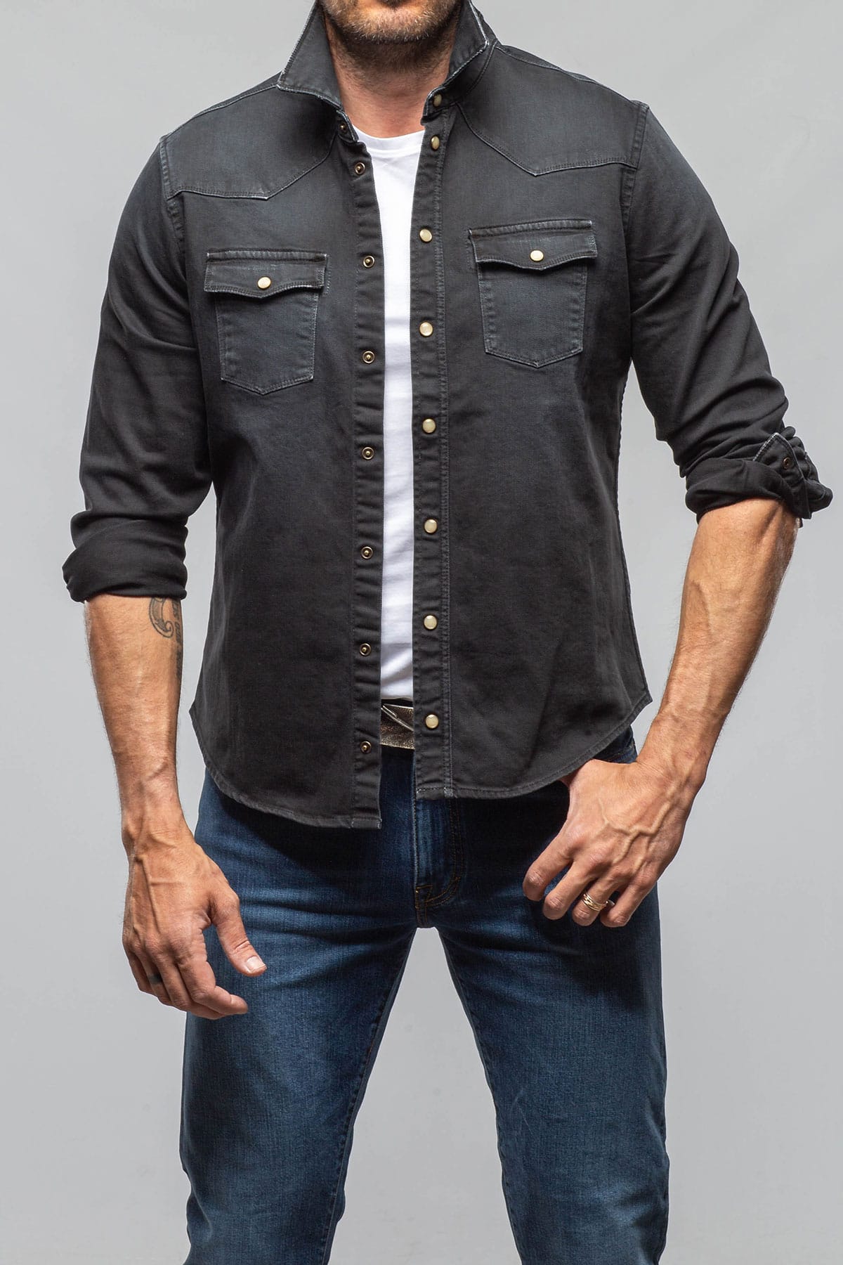 Ranger Colored Denim Snap Shirt In Nero - AXEL'S