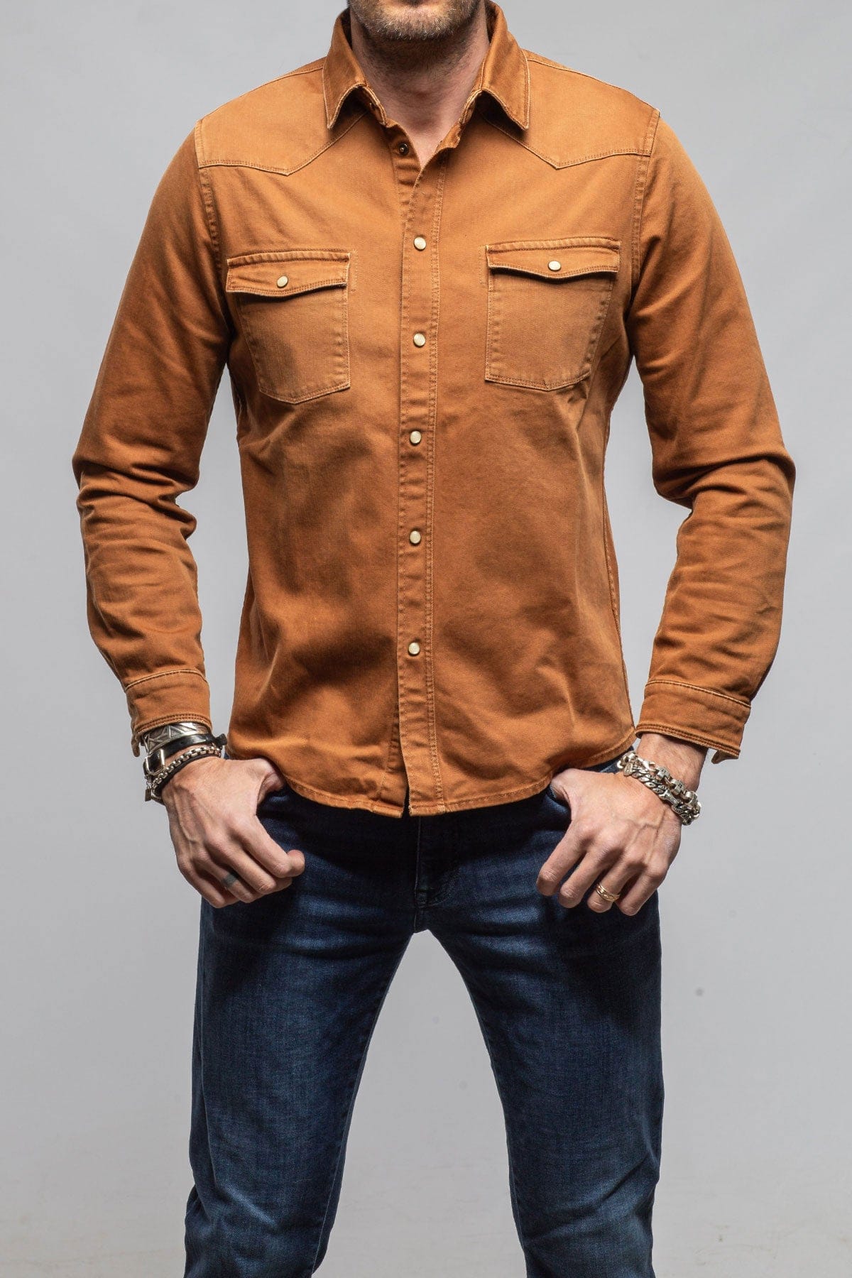 Axel's Premium Denim Ranger Colored Denim Snap Shirt In Ruggine Mens - Snap Shirts