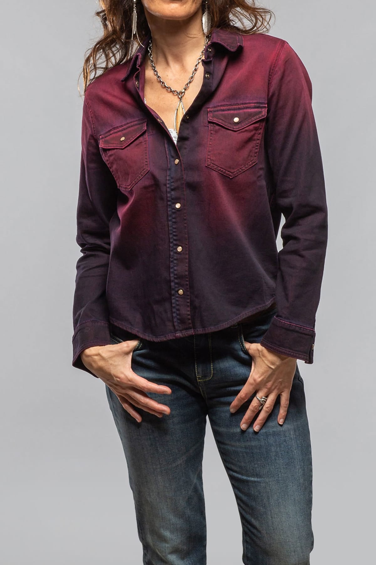 Ricky Western Chambray Shirt In Bordeaux Overdye - AXEL'S