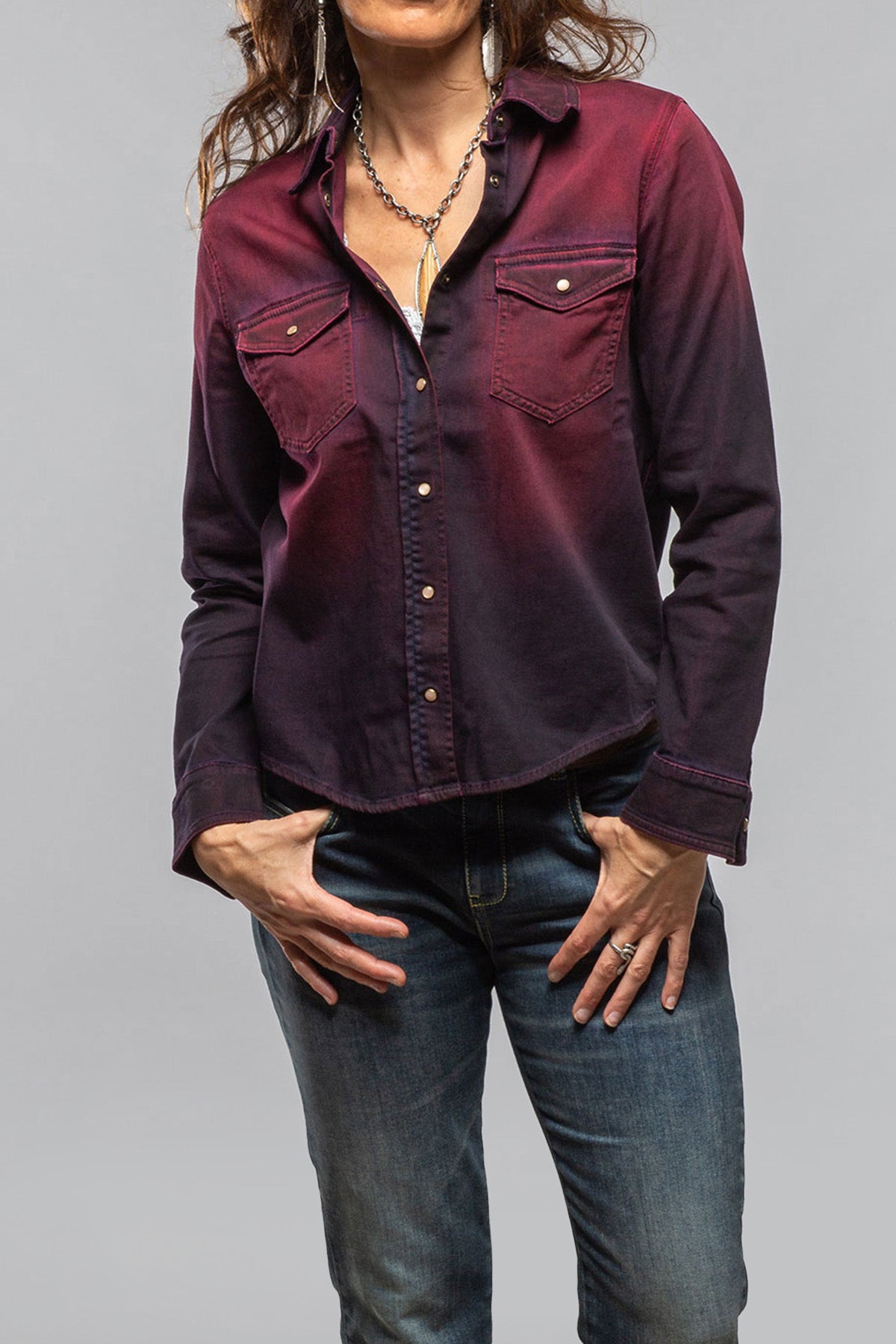 Ricky Western Chambray Shirt In Bordeaux Overdye - AXEL'S