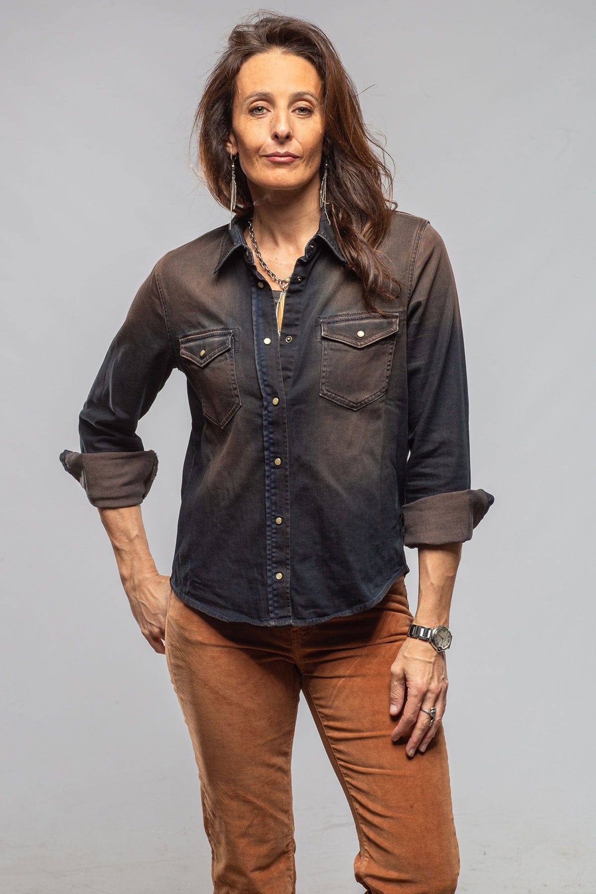 Ricky Western Chambray Shirt In Desert Overdye - AXEL'S