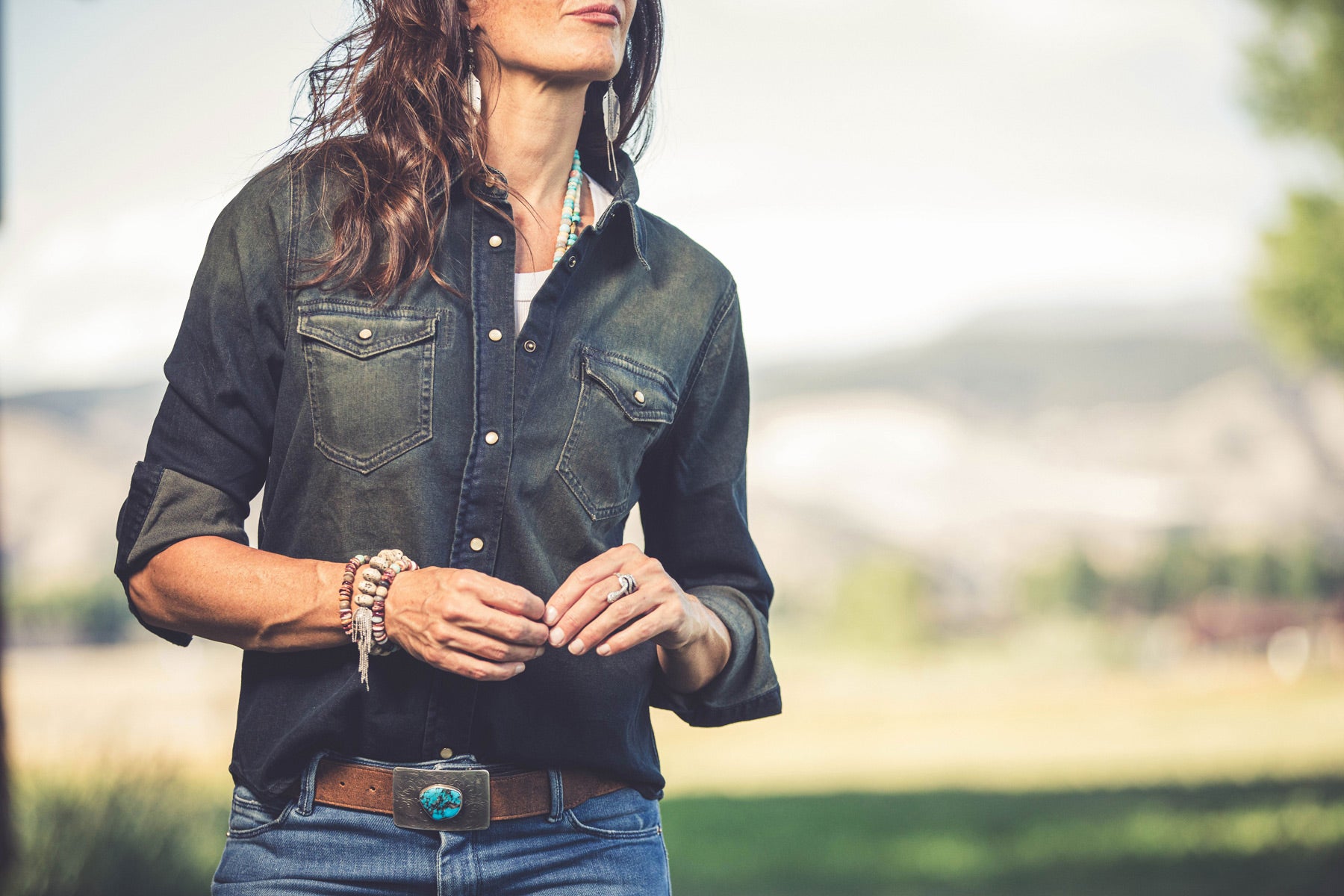 Ricky Western Chambray Shirt In Iguana Overdye - AXEL'S