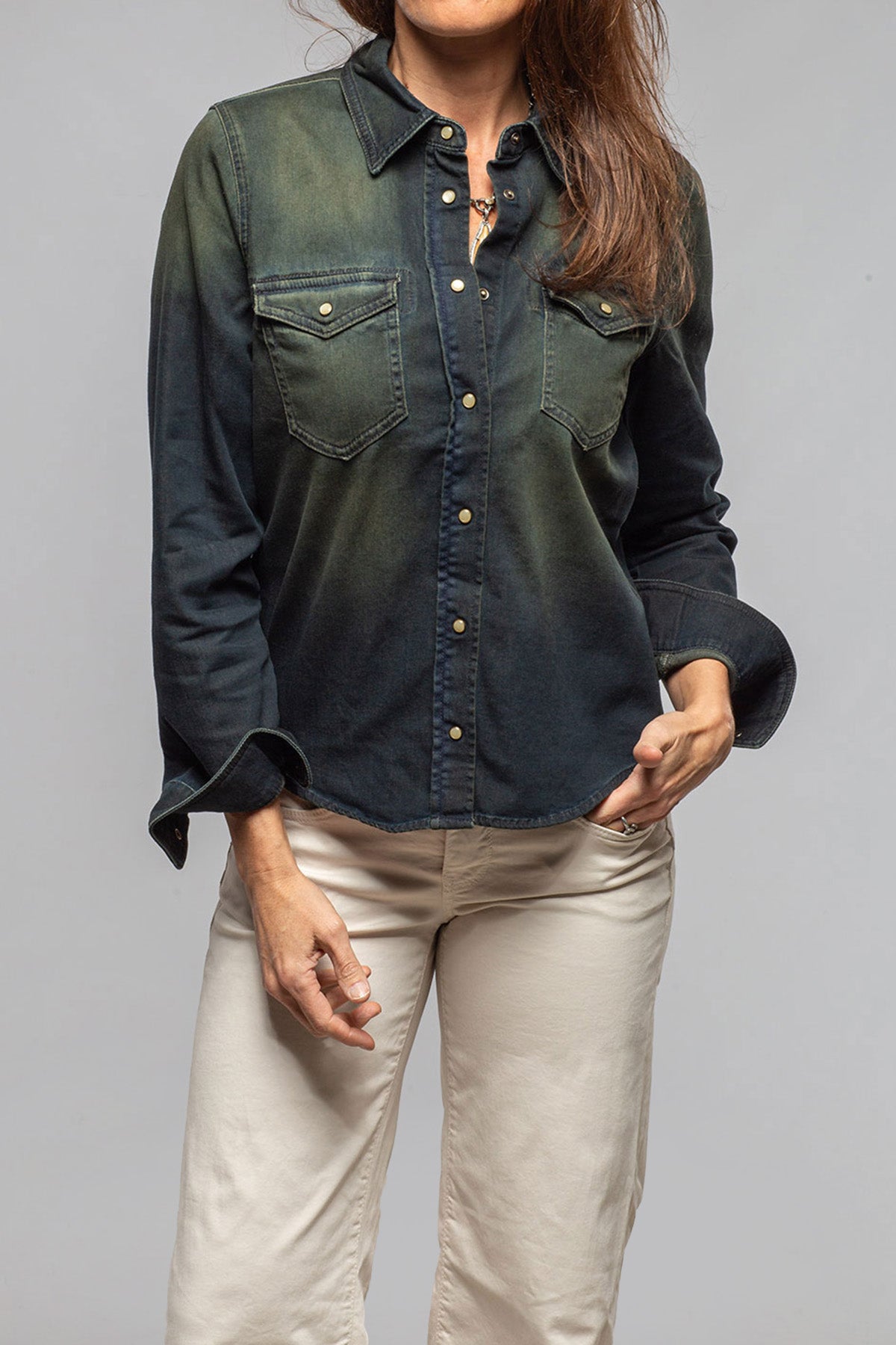 Ricky Western Chambray Shirt In Iguana Overdye - AXEL'S