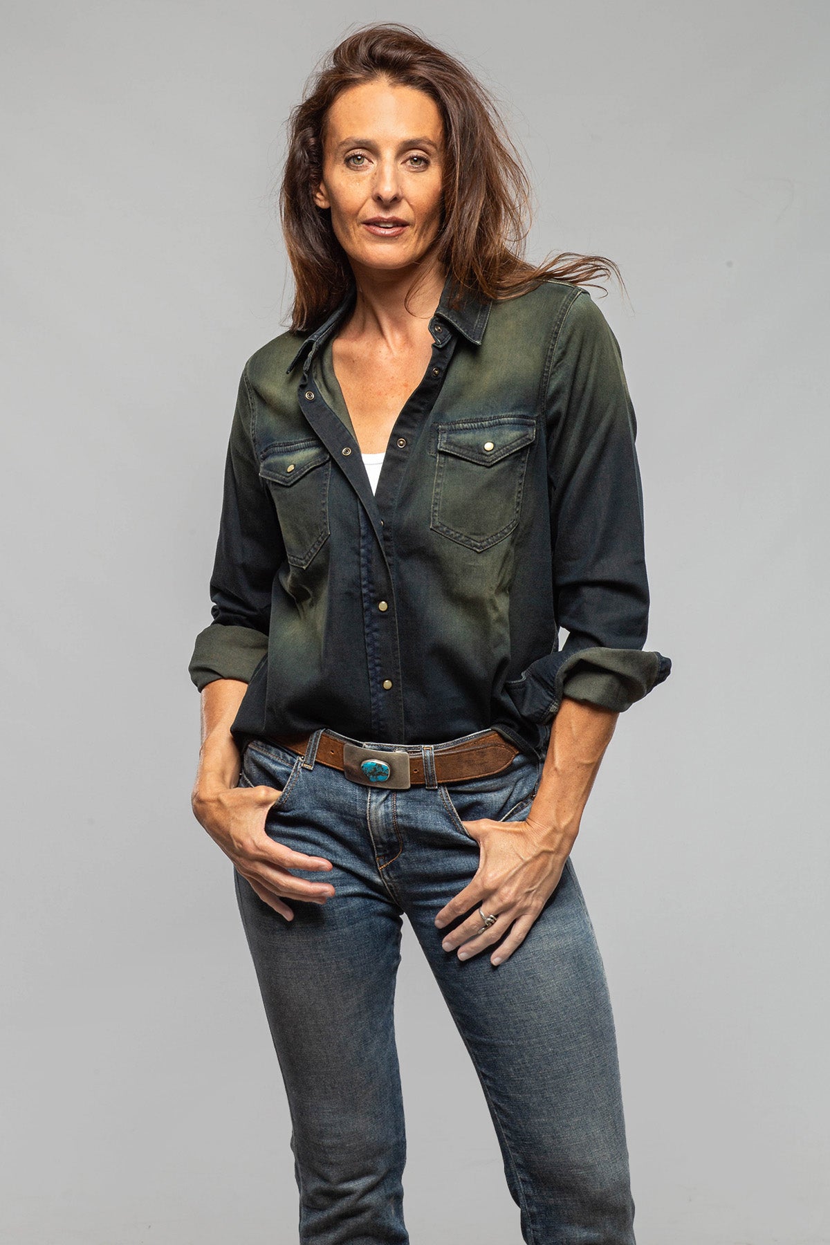 Ricky Western Chambray Shirt In Iguana Overdye - AXEL'S