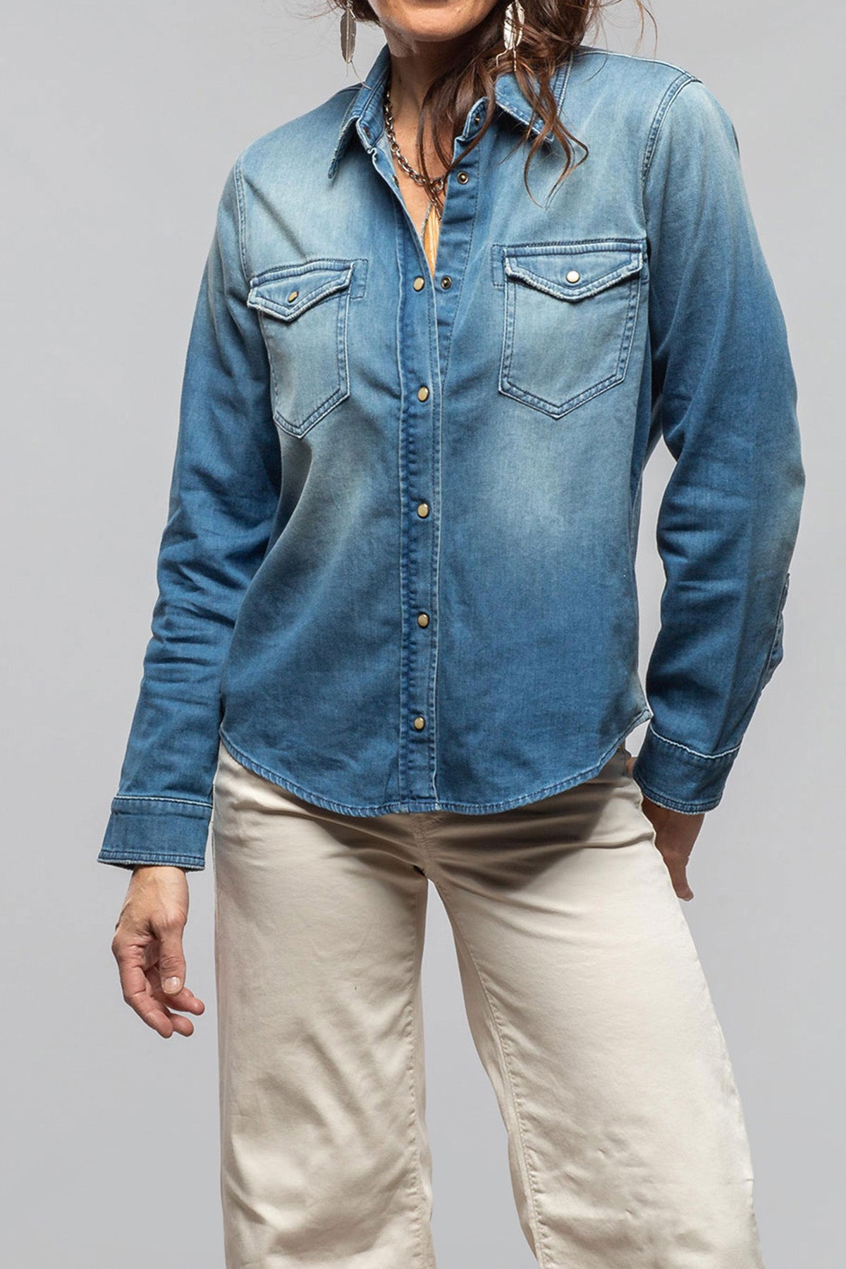 Ricky Western Chambray Shirt In Light Blue - AXEL'S