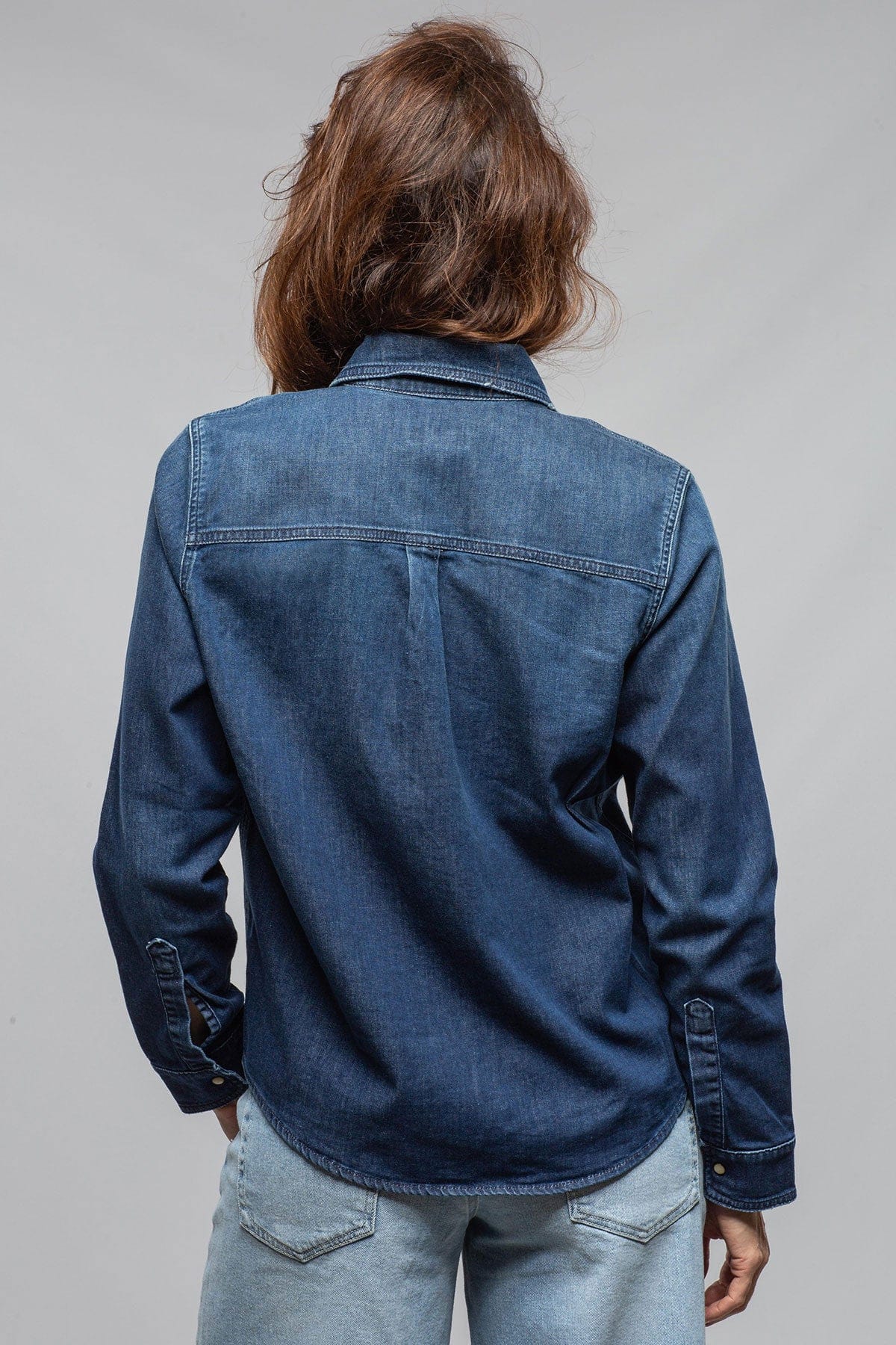 Axel's Premium Denim Ricky Western Chambray Shirt In Mid Dark Blue Ladies - Snap Shirts