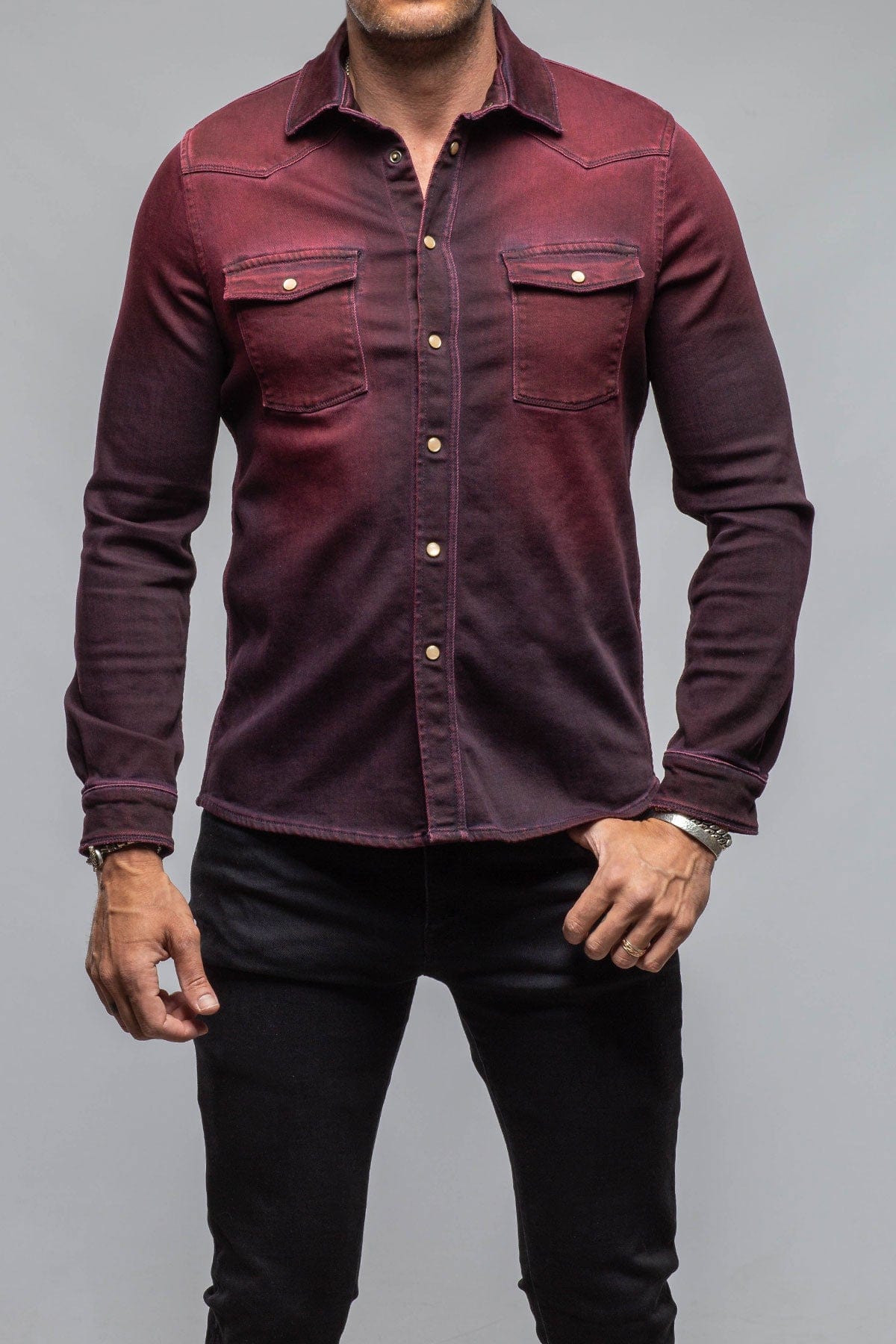 Roper Western Denim Snap Shirt in Bordeaux | Axel's – AXEL'S
