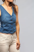 Scottie Short Denim Vest In Mid Dark Blue - AXEL'S