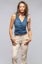 Scottie Short Denim Vest In Mid Dark Blue - AXEL'S