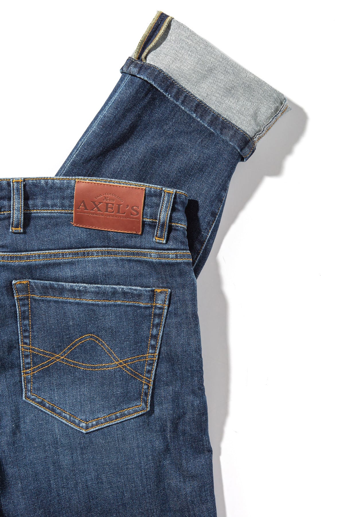 Sedona Denim In Dark Blue Gold Stitch - AXEL'S