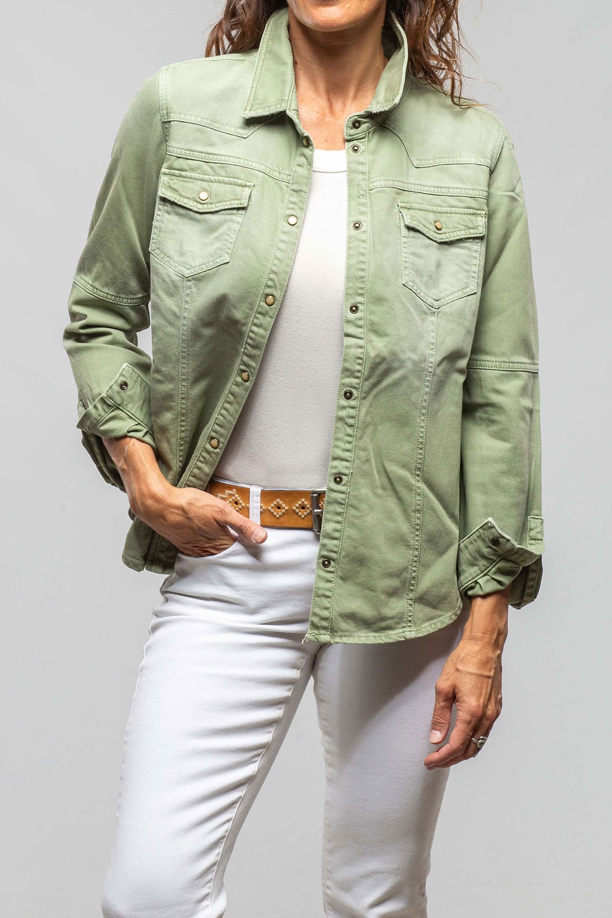 Axel's Premium Denim Sweetwater Denim Shirt In Menta | Ladies - Snap Shirts