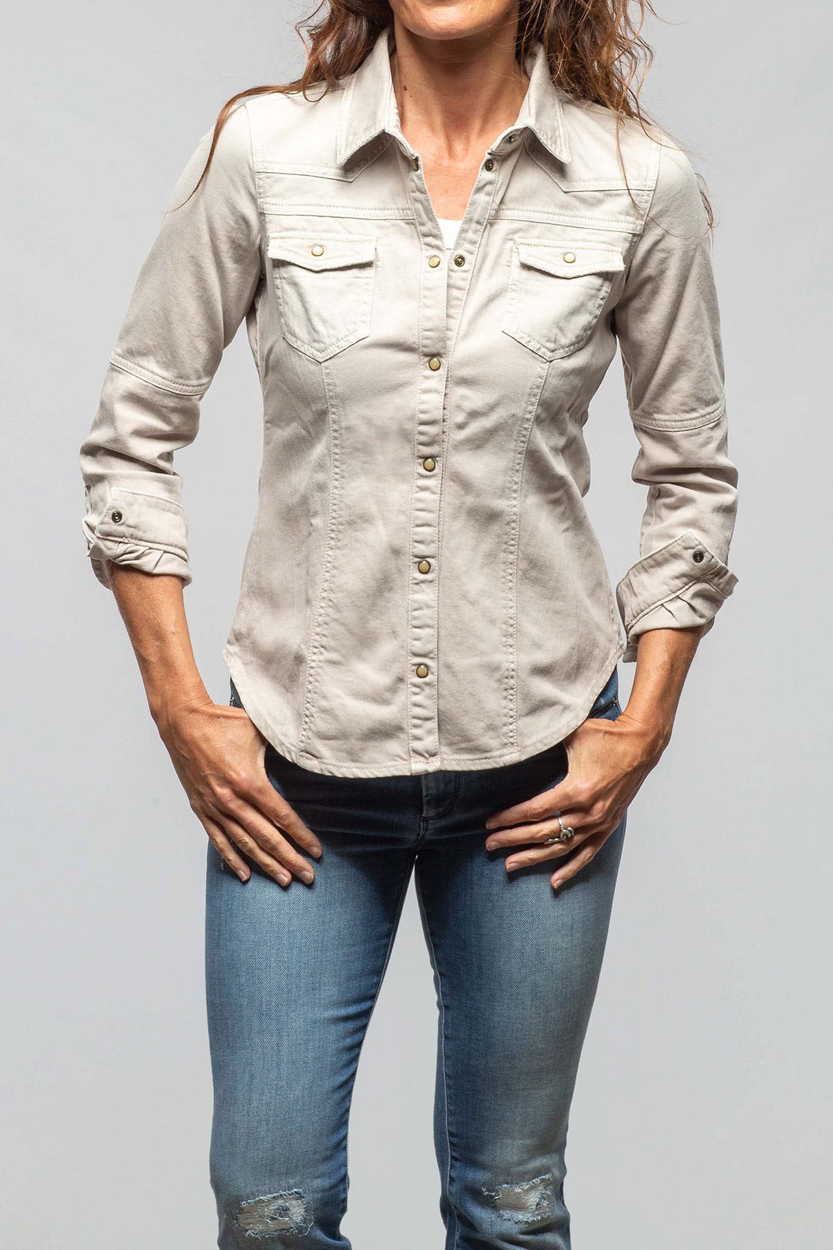 Sweetwater Denim Snap Shirt In Ecru - AXEL'S