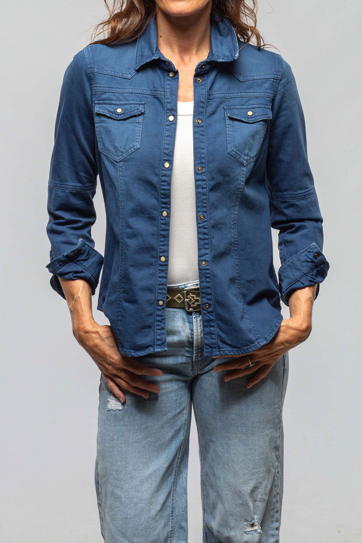 Sweetwater Denim Snap Shirt In Indaco - AXEL'S