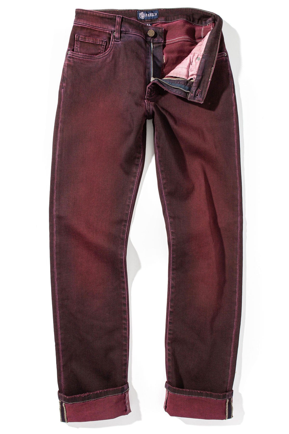 Axel's Premium Denim Waylon Over-Dyed Stretch Denim In Bordeaux Mens - Pants - 5 Pocket