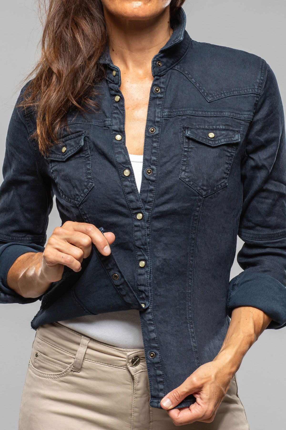 Yarmony Linen-Cotton Snap Shirt In Blu Di Prussia - AXEL'S