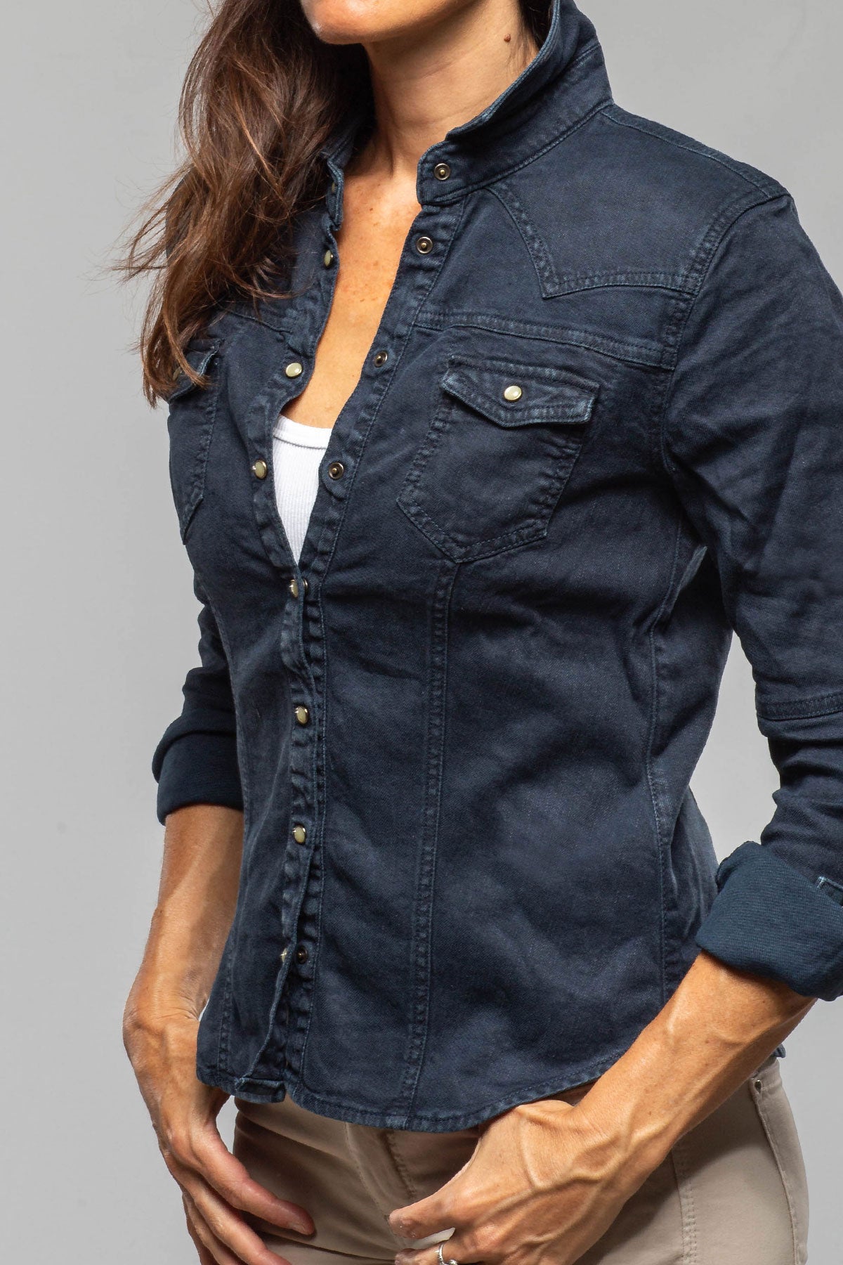 Yarmony Linen-Cotton Snap Shirt In Blu Di Prussia - AXEL'S