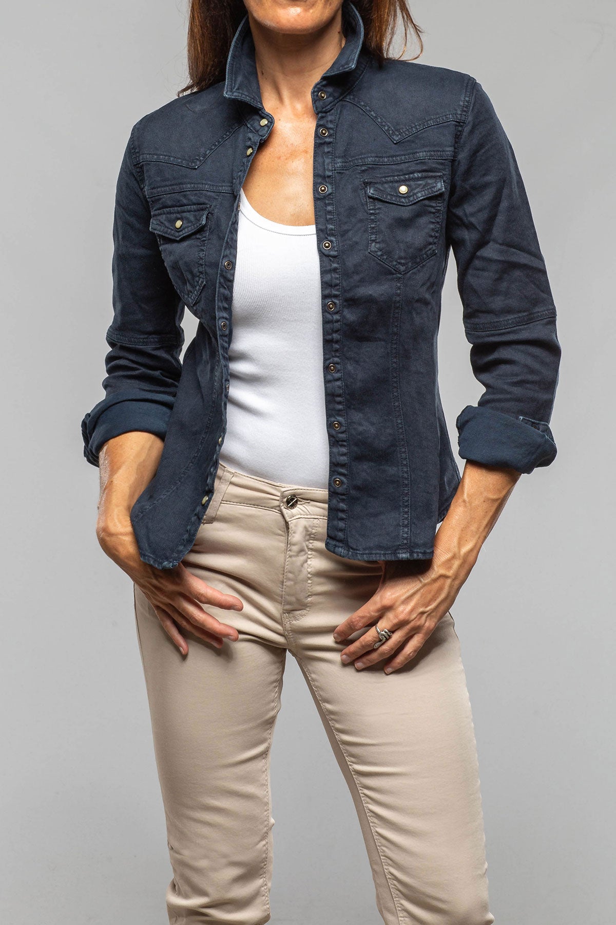 Yarmony Linen-Cotton Snap Shirt In Blu Di Prussia - AXEL'S