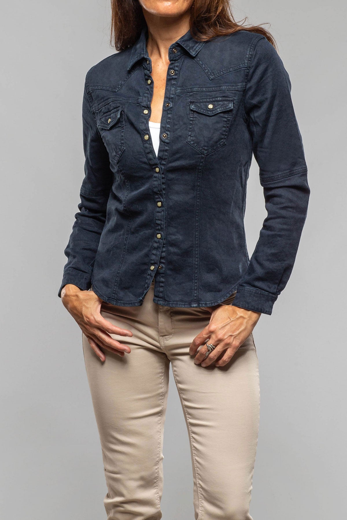 Yarmony Linen-Cotton Snap Shirt In Blu Di Prussia - AXEL'S