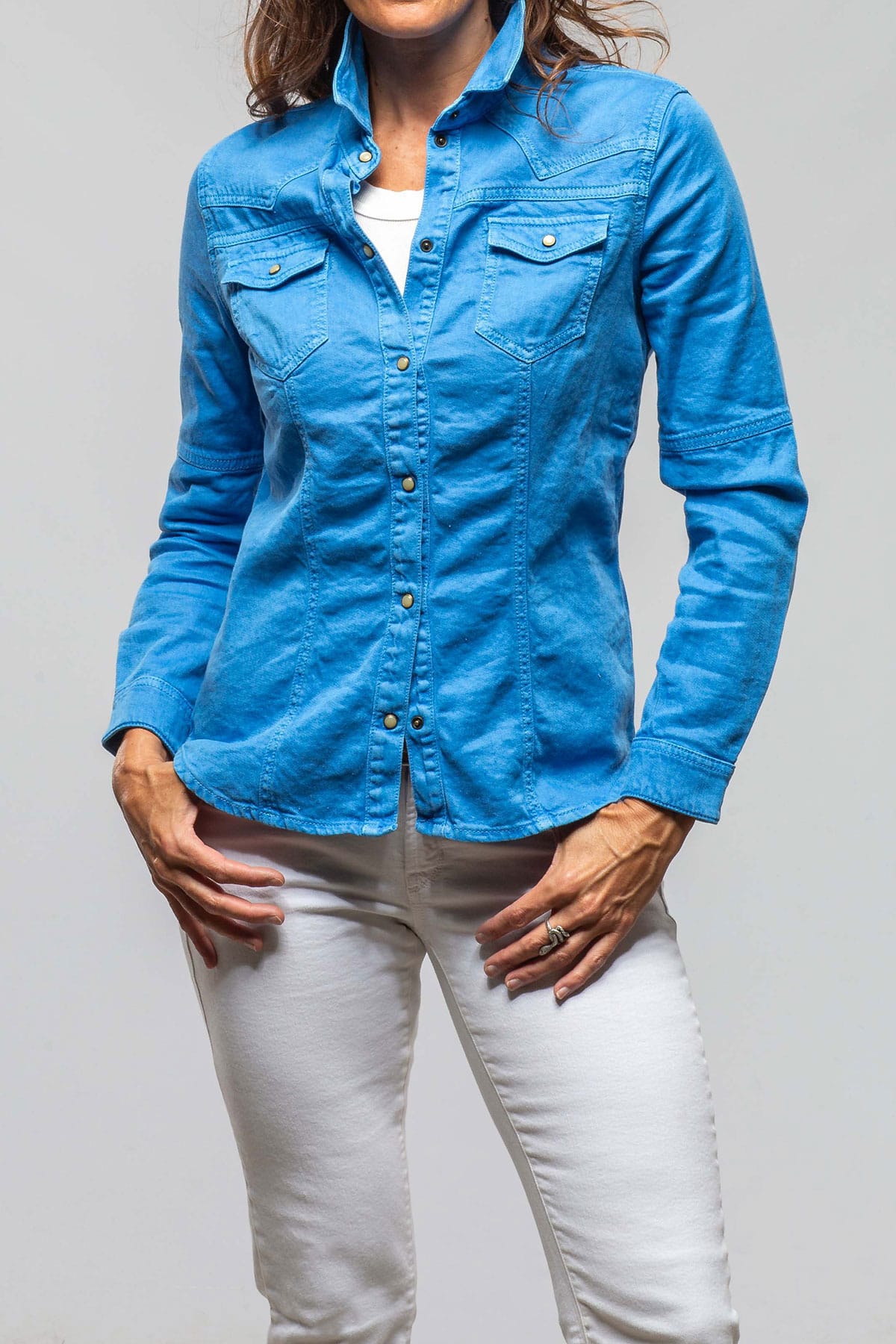 Yarmony Linen-Cotton Snap Shirt In Electric Blue - AXEL'S