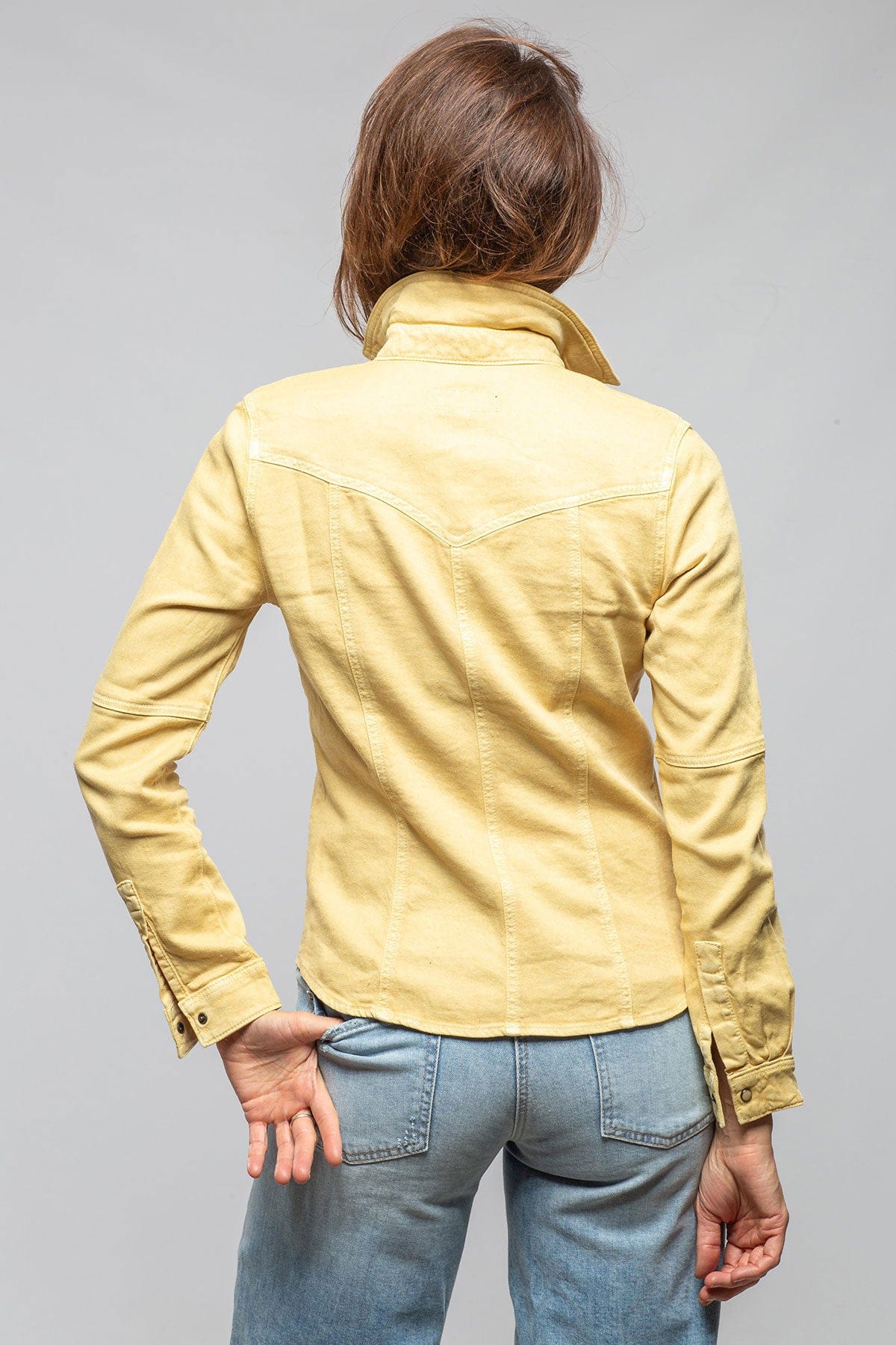 Axel's Premium Denim Yarmony Linen-Cotton Snap Shirt In Limone Ladies - Snap Shirts