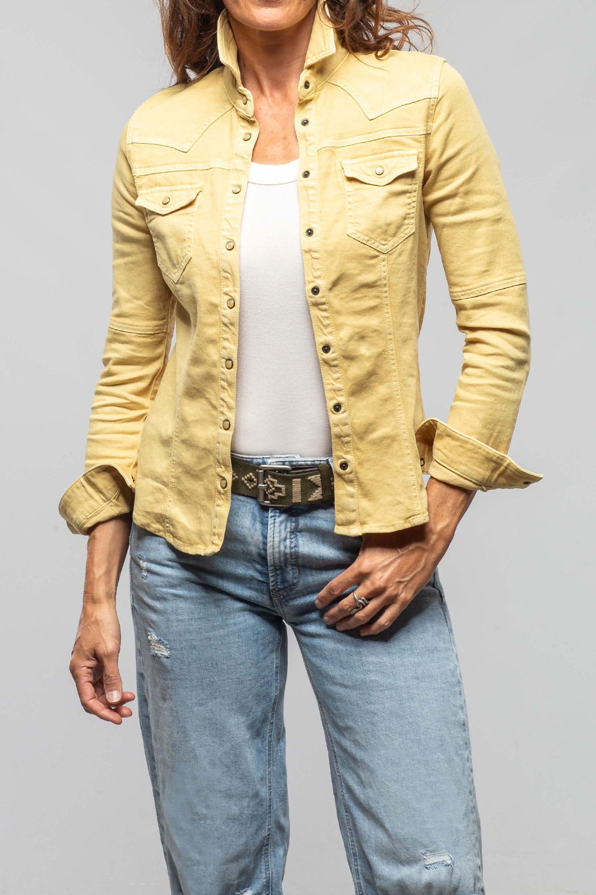 Yarmony Linen-Cotton Snap Shirt In Limone - AXEL'S