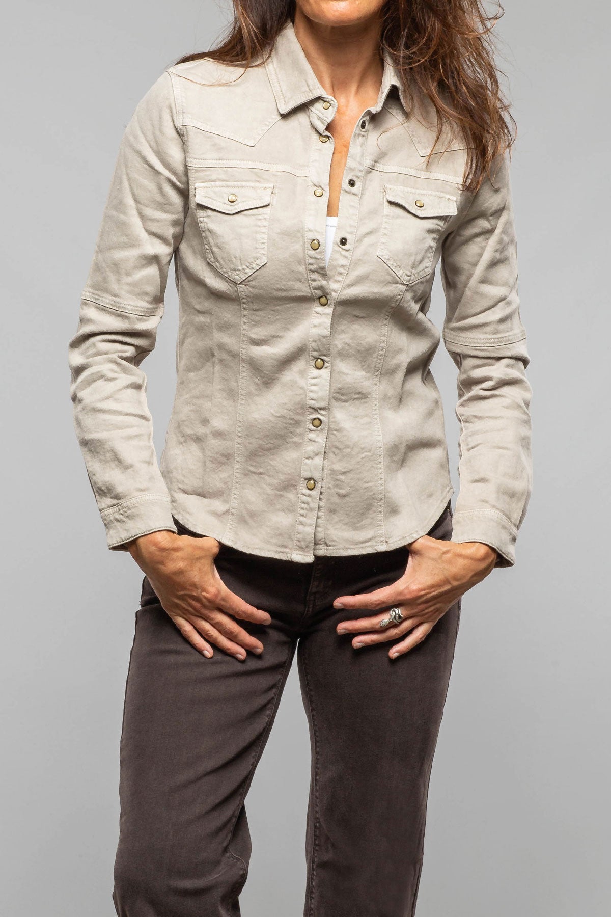 Yarmony Linen-Cotton Snap Shirt In Sasso - AXEL'S