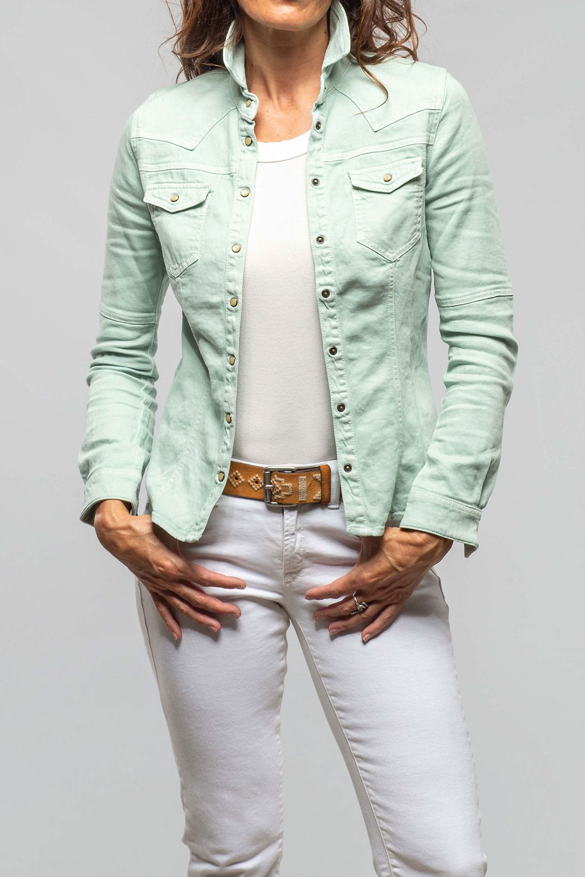 Yarmony Linen-Cotton Snap Shirt In Spearmint - AXEL'S