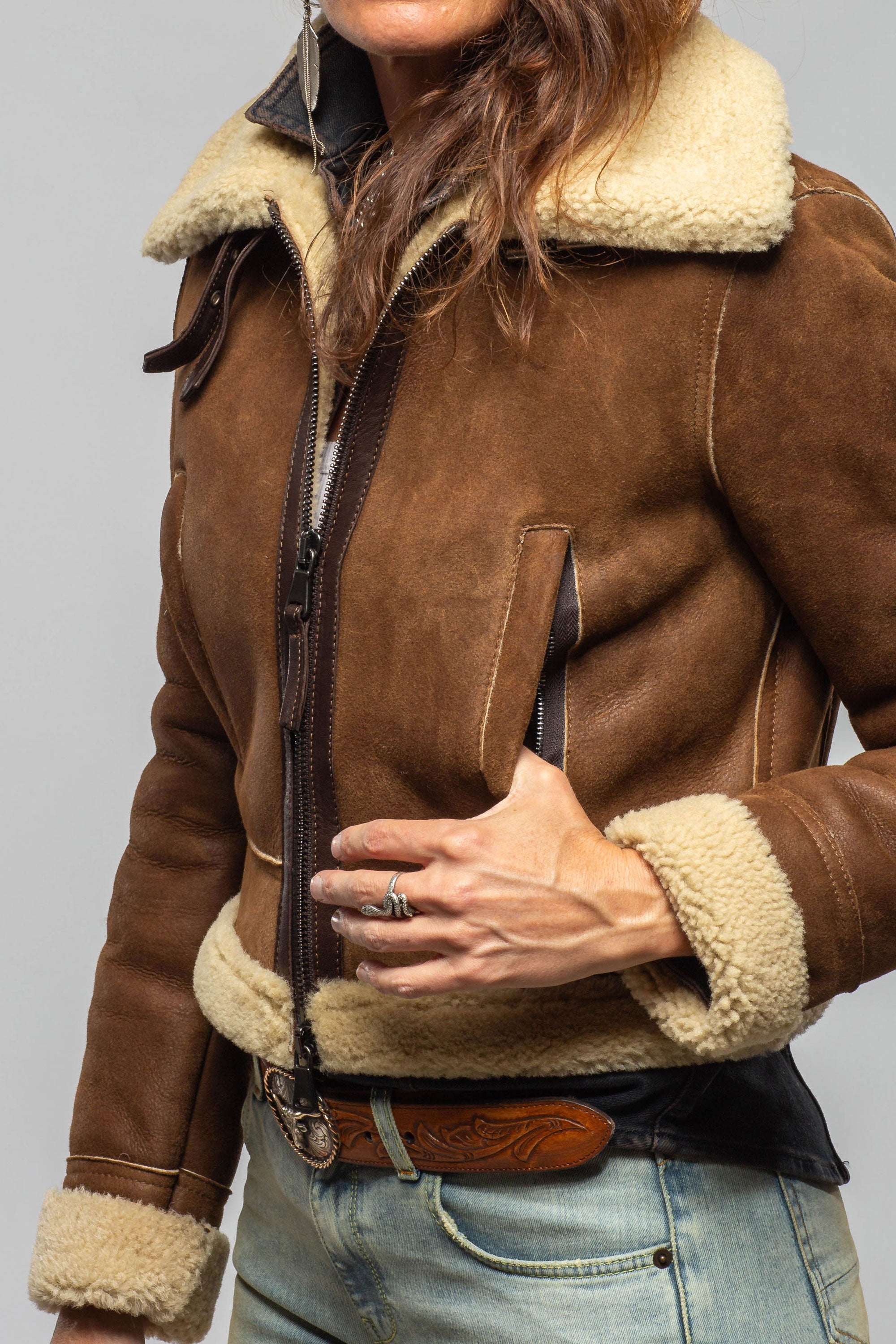 Axel's Renegade by Garrett Amelia Cropped Bomber Shearling In Brown Ladies - Outerwear - Shearling