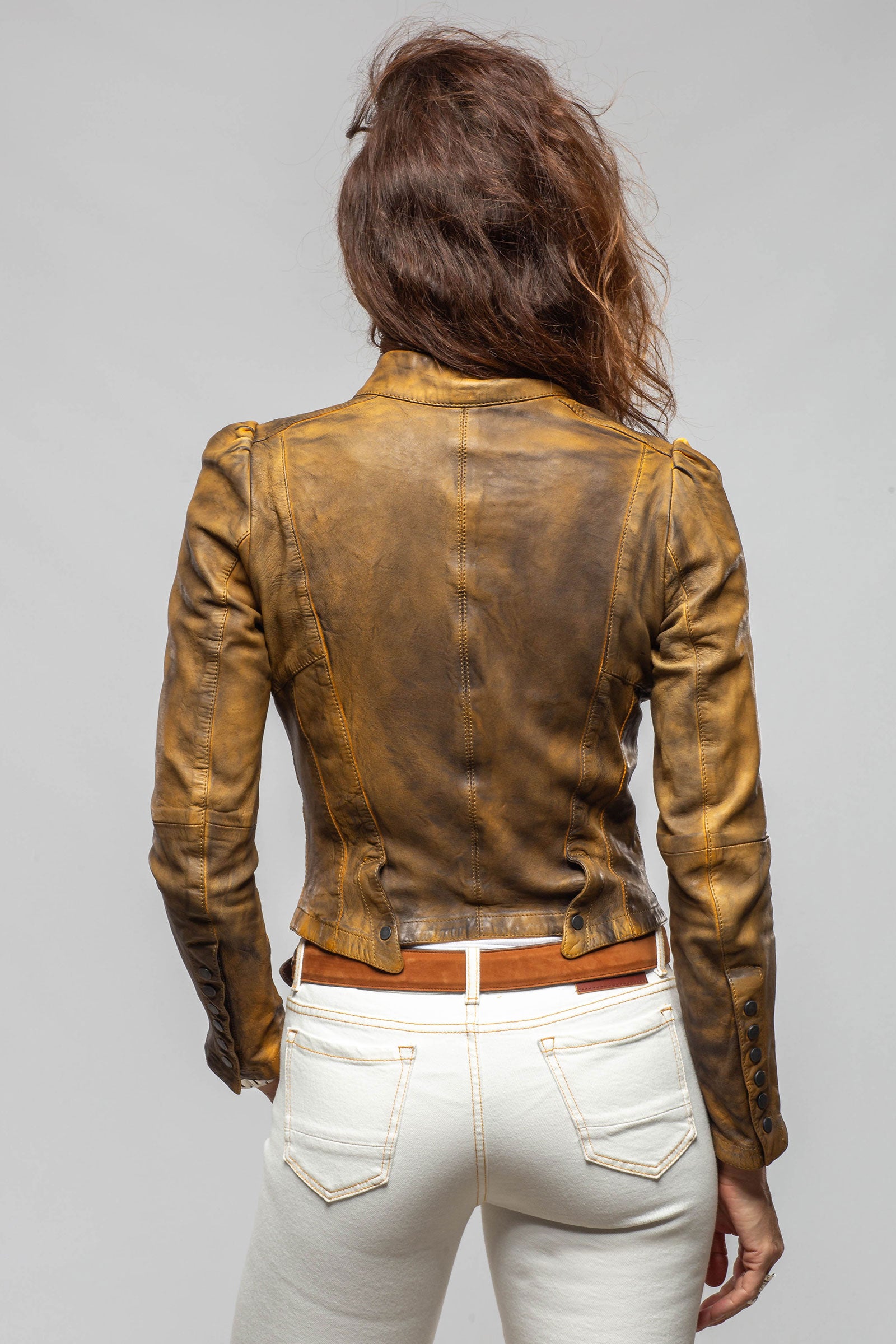 Axel's Renegade by Garrett Breck Short Leather Jacket In Charred Sunflower Ladies - Outerwear - Leather