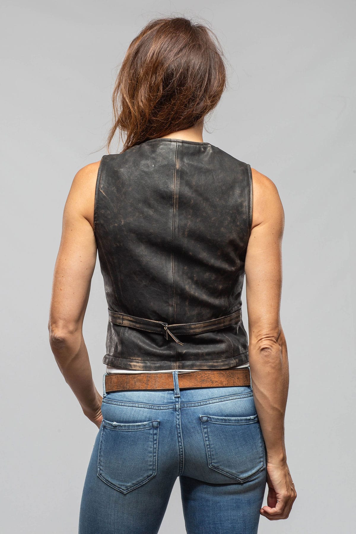 Axel's Renegade by Garrett Mavi Leather Zipper Vest In Vintage Black Ladies - Outerwear - Leather