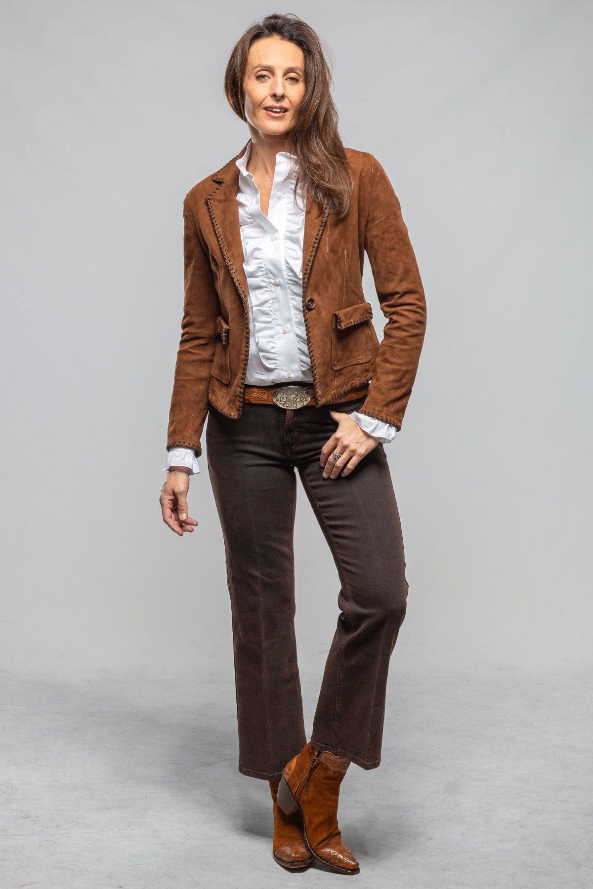 Axel's Renegade by Garrett Remuda Suede Whipstich Blazer In Cognac Ladies - Outerwear - Leather