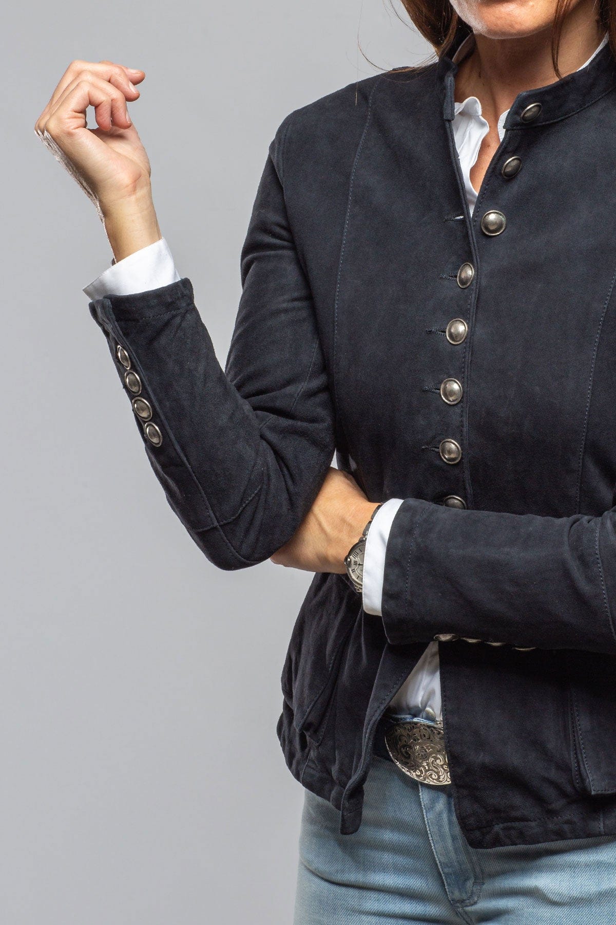 Axel's Renegade by Garrett Scarlet Washed Suede Shirt In Deep Sea Ladies - Outerwear - Leather